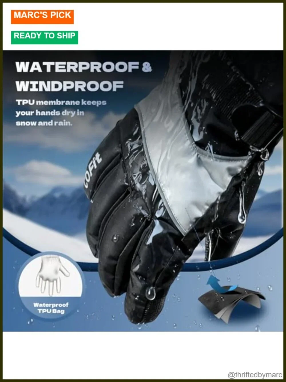 3M Thinsulate Insulated Waterproof Touchscreen Ski Gloves